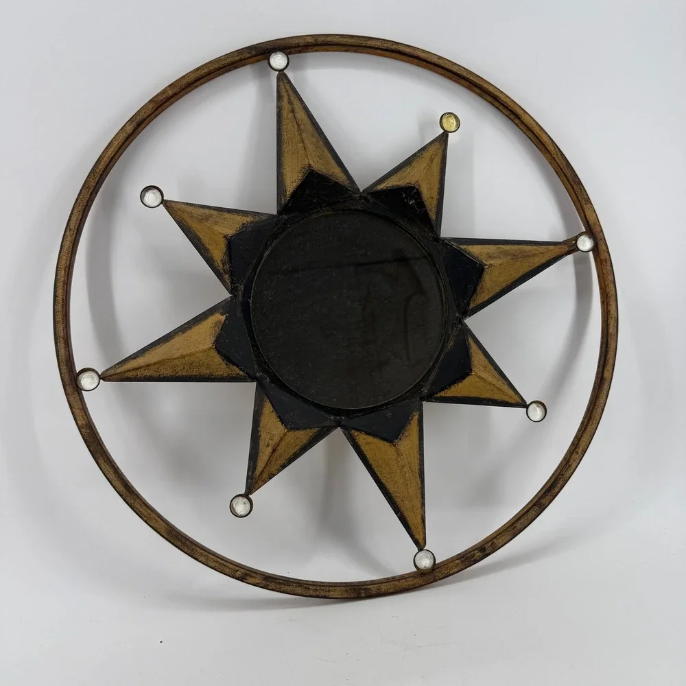 Sunburst Wall Mirror Gold Black Celestial Star Metal Decor Round Sun face